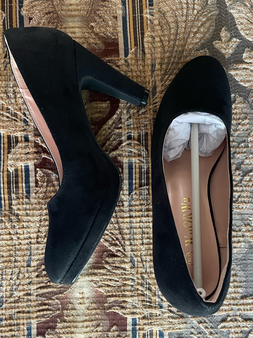 🔥NWT Black Platform Pumps Faux Suede Chunky Block Heel Size 7.5 - Picture 2 of 8